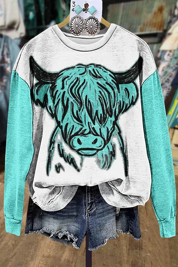 Western Cow Print Sweatshirt