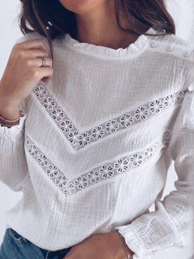 Casual Lace Cotton Linen Shirt