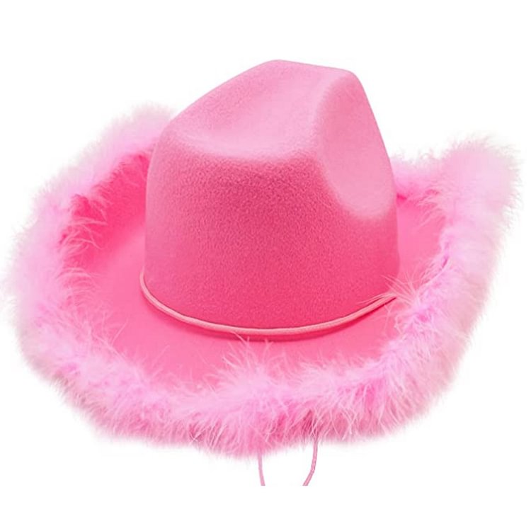 Casual Pink Woolen Feather Decor Cowboy Hats