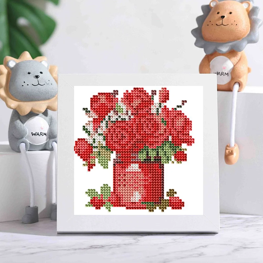 12pcs Flowers DIY Mini Round Diamond Painting Table Decor No Frame15x15cm