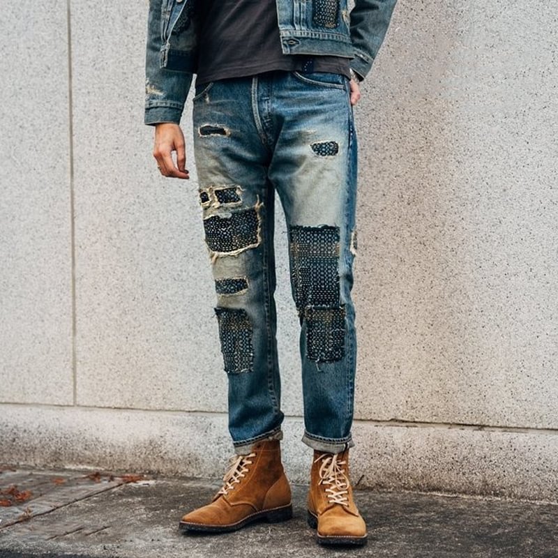 Vintage Distressed Spike Tapered Jeans