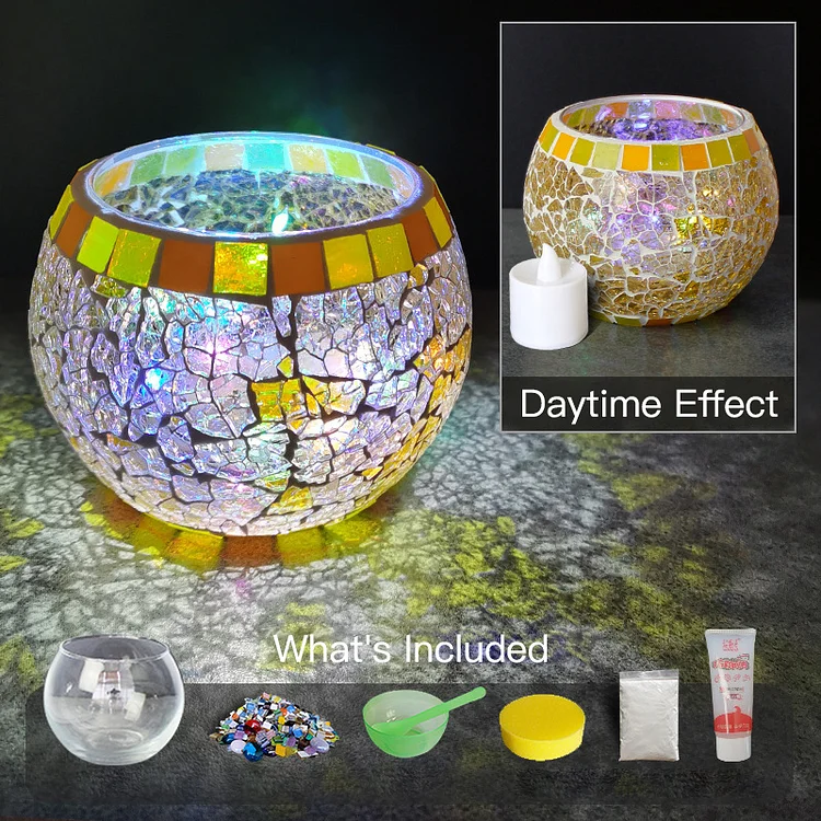 DIY Glass Mosaic Candle Holder Kit Large Gold