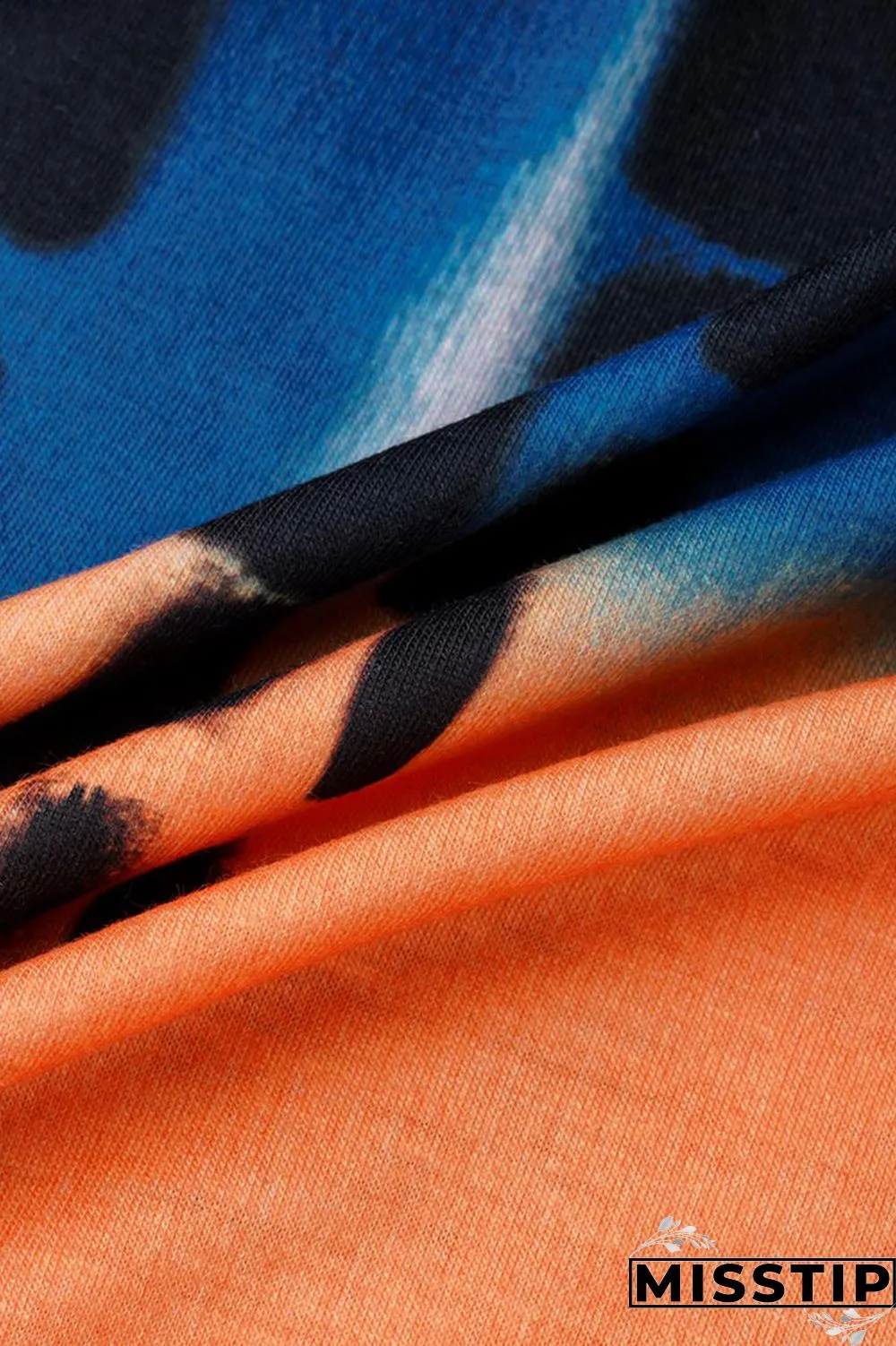 Orange Fashion Casual Tie Dye Asymmetrical O Neck Plus Size Two Pieces