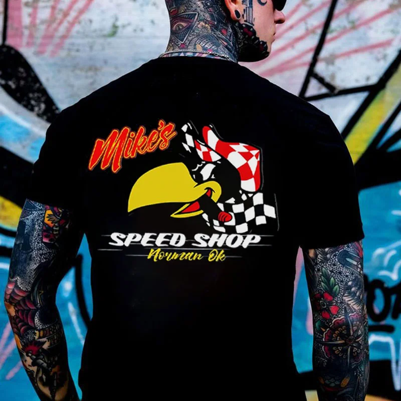 MIKE'S SPEED SHOP Smoking Bird Black Print T-shirt