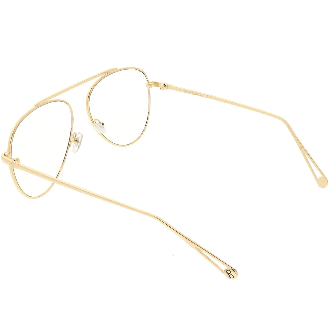 Premium Modern Metal Aviator Eyeglasses Single Brow Bar Clear Flat Lens 59mm