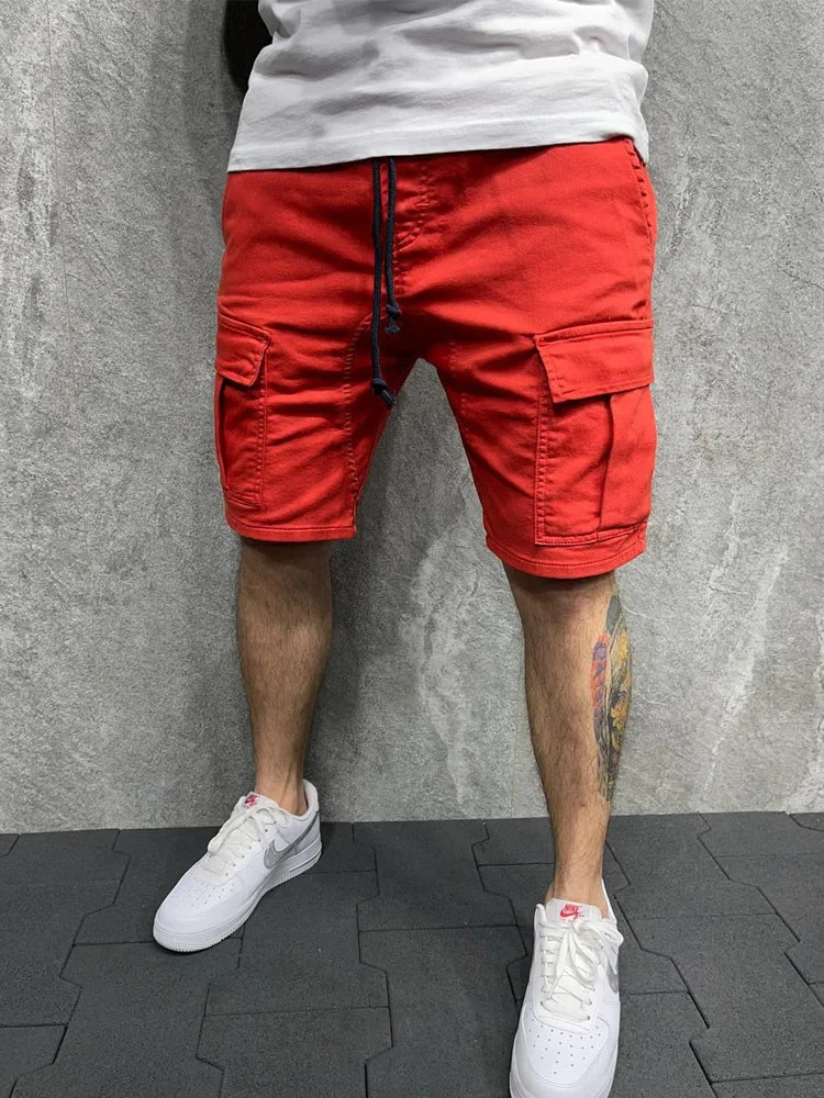 Men's Casual Cotton Solid Drawstring Cargo Shorts