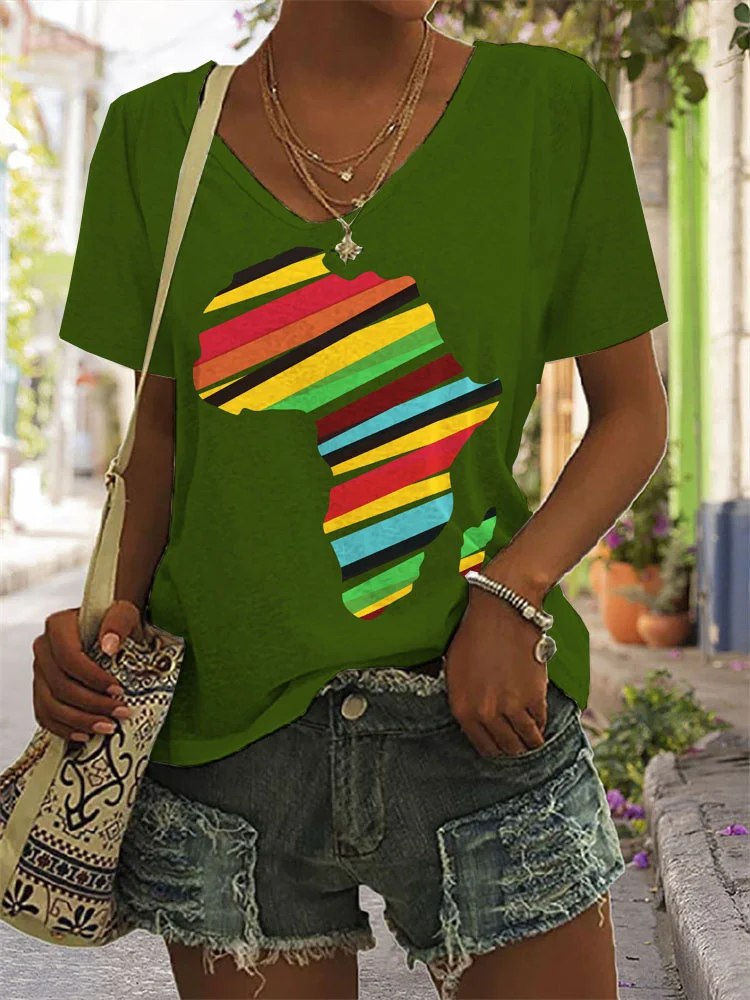 Black Pride Africa Map V Neck T Shirt
