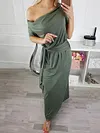 Casual Belted Short Sleeve Maxi Dress