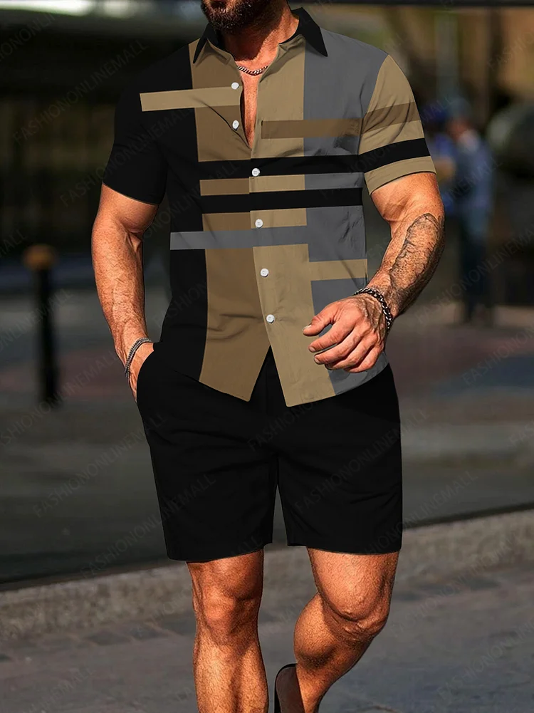 Men's casual printed short sleeved two-piece set