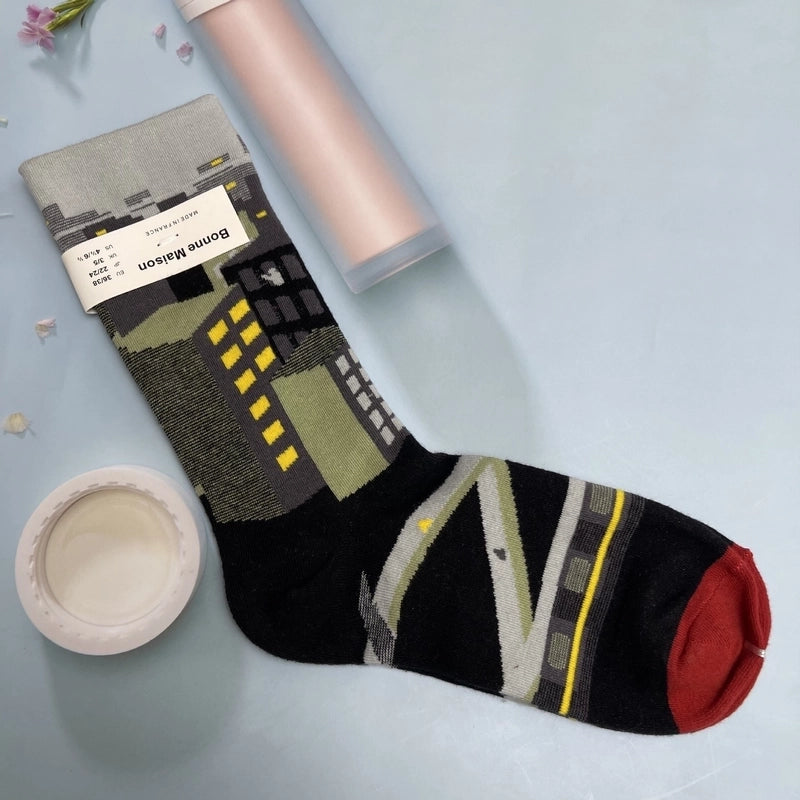 Women’s Minimalist Human Houndstooth Cotton Crew Socks A Pair