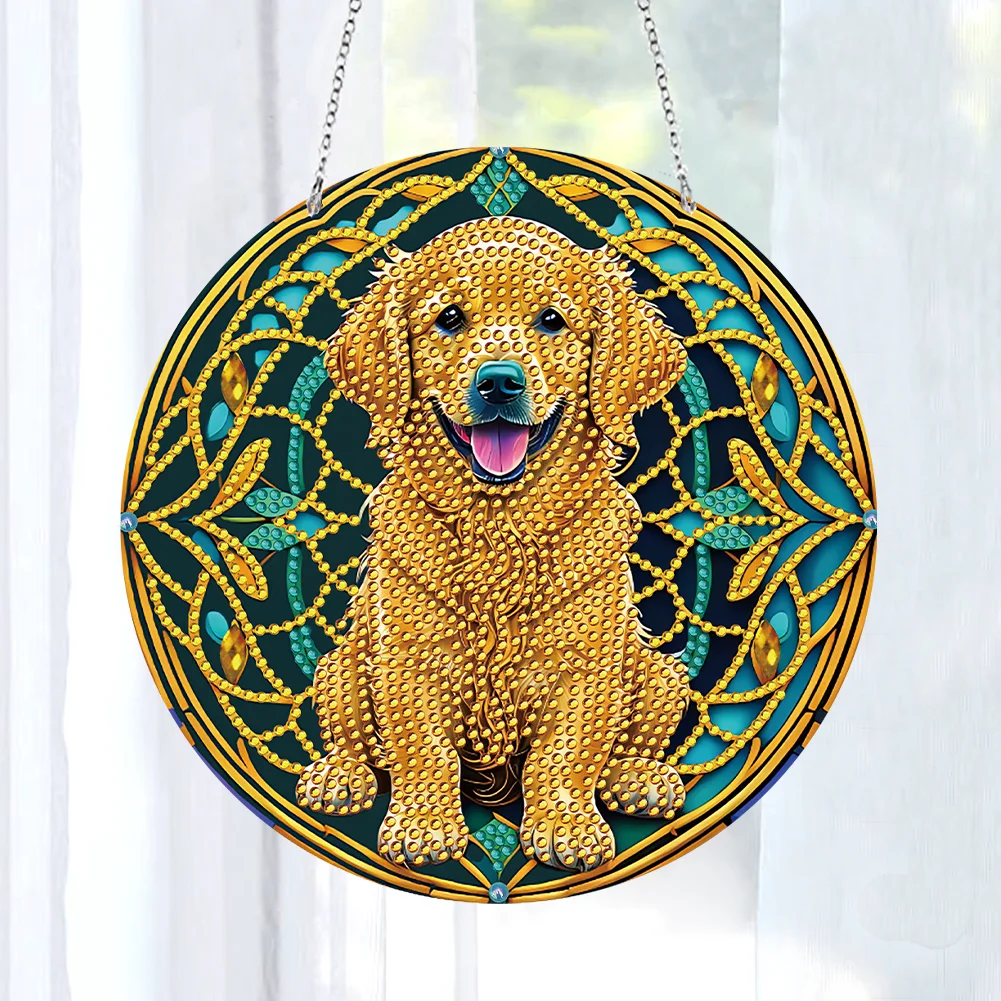 DIY Dog Crystal Diamond Pendant Single-sided 5D Round for Home Garden