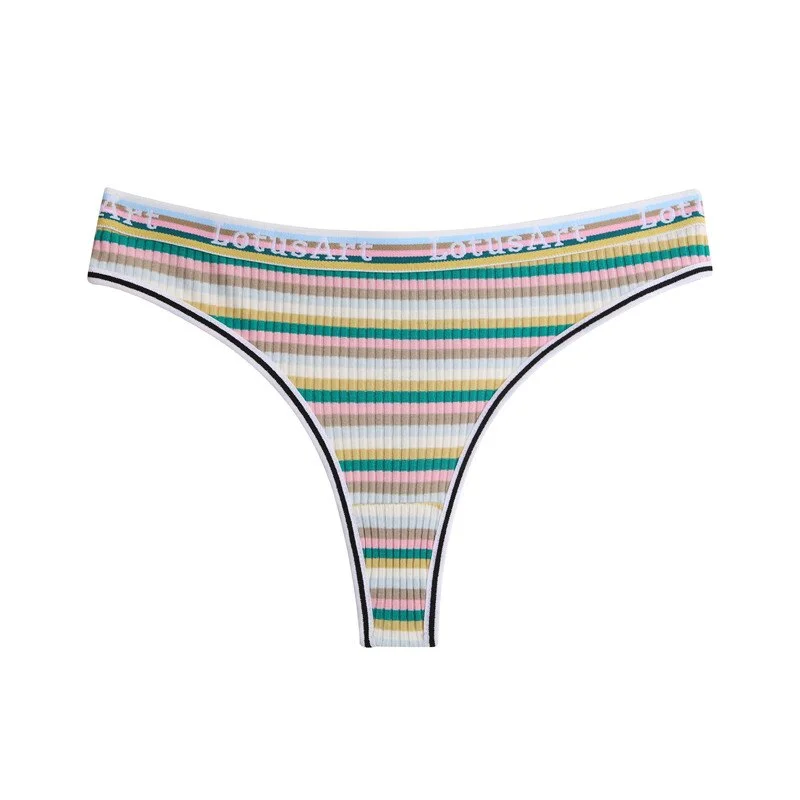FINETOO Women Rainbow Panties Trendy Colorful Stripes Briefs Sexy Low Waist Underwear Women's Cotton Underpants Ladies Intimate