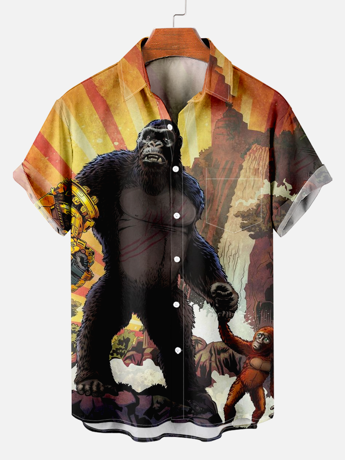 Men's Horror Giant Monster and Friends Print Shirt PLUSCLOTHESMAN