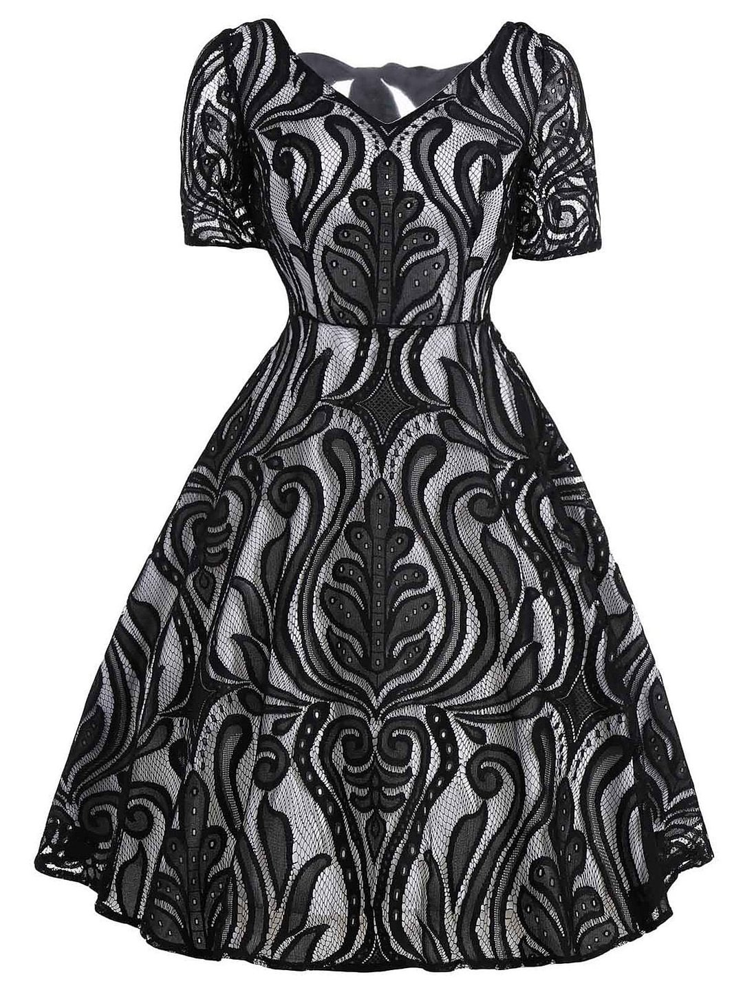 1950s V Neck Bow Decor Lace Halter Dress