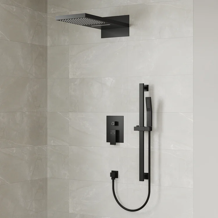 SFS-1010-BK22 EVERSTEIN 22-inch three-function shower system with thermostatic Valve and handheld showerhead(MATTE BLACK)
