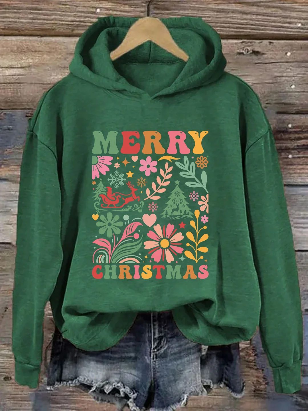 Merry Christmas Boho Flowers Hoodie