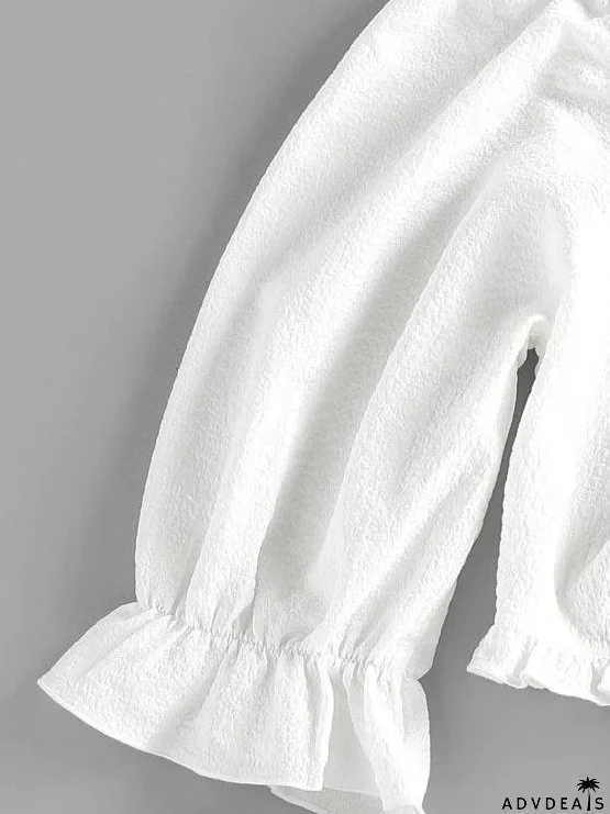 Crinkle Cinched Poet Sleeve Smocked Back Blouse