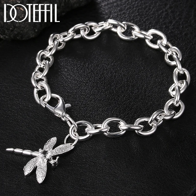 DOTEFFIL 925 Sterling Silver Dragonfly Pendant Bracelet For Women Jewelry