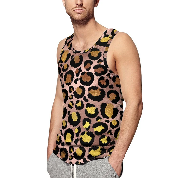 Rose Gold Metallic Leopard Spots Jaguar Classic Muscle Tee Mens Sleeveless Gym Workout Shirt Hola Beach Hawaiian Tank Tops - Heather Prints Shirts