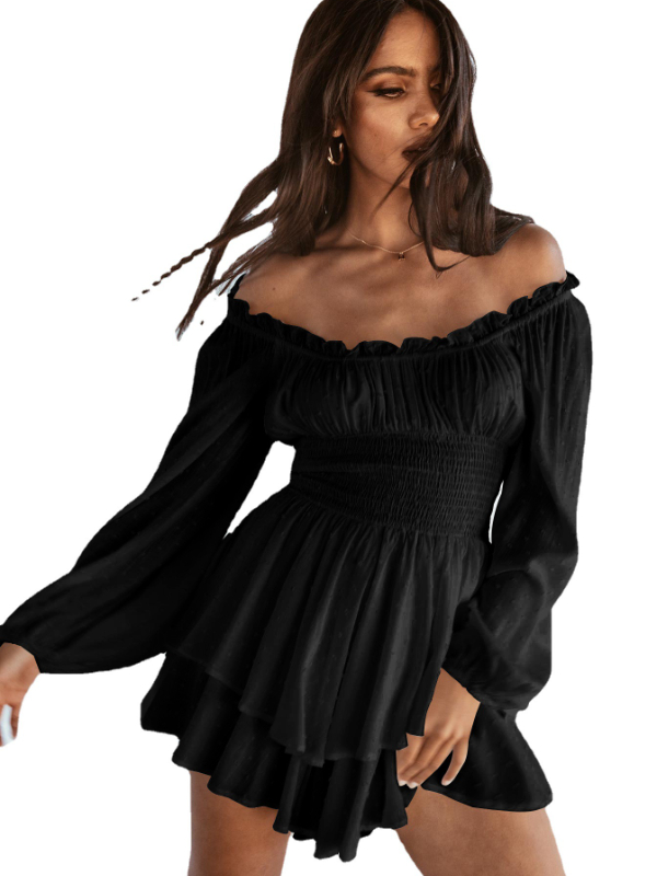 Solid Color Off Shoulder Tight Waist Short Culottes