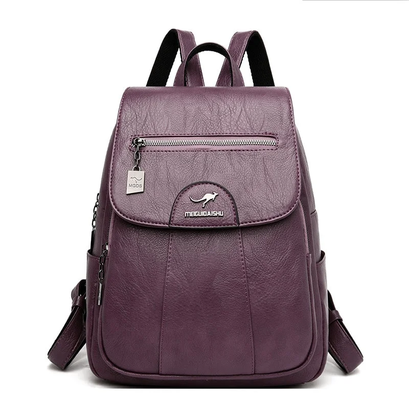 Mongw Color Women Soft Leather Backpacks Vintage Female Shoulder Bags Sac a Dos Casual Travel Ladies Bagpack Mochilas School Bags