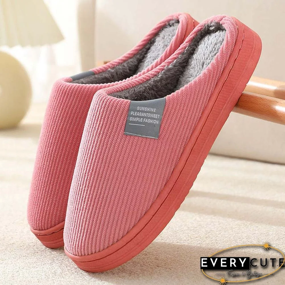 Winter Warm Cotton Slippers Women Men Home Shoes Simple Non-Slip Indoor Slides Corduroy Couple Slipper Female Shoes