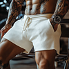 Men's Oversized Stretch Waffle Athletic Fitness Shorts Casual Comfort Daily Basic Elastic Waist Lace-Up Shorts by Inlyline