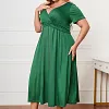 Women's Plus Size Casual Dress Pure Color V Neck Short Sleeve Fall Winter Casual Midi Dress Causal Daily Dress