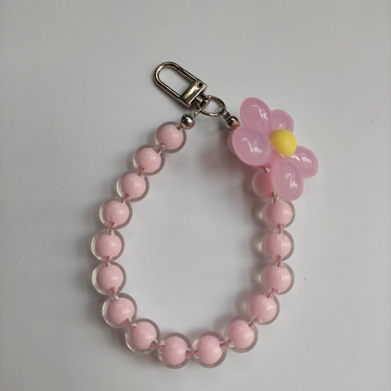 Summer Pastoral Style Beaded Mobile Phone Chain Transparent Candy Bead Chain Bracelet Flower Jewelry Earphone Case Pendant Bag