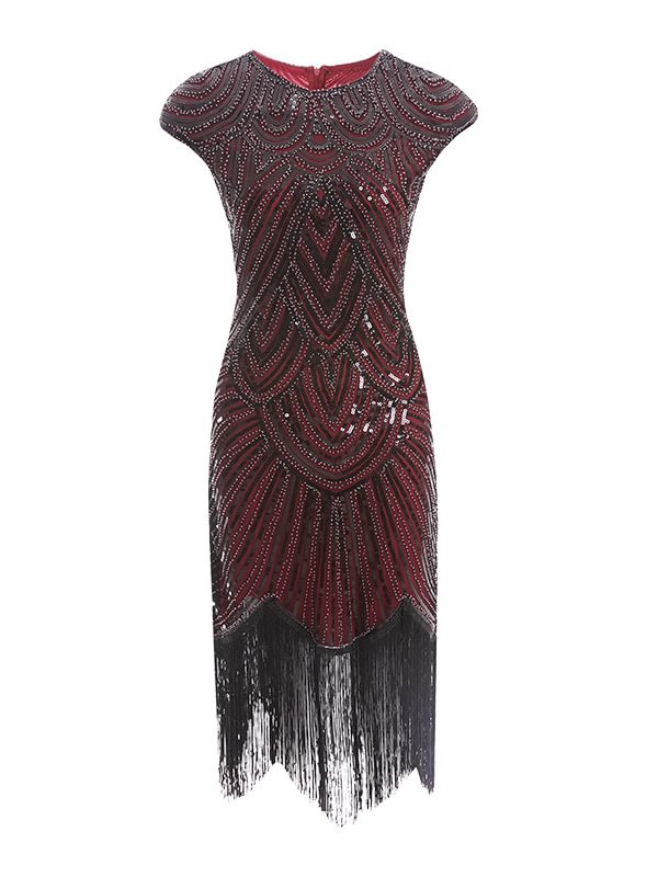 Vintage Beaded Sequin Fringed Asymmetrical Dress