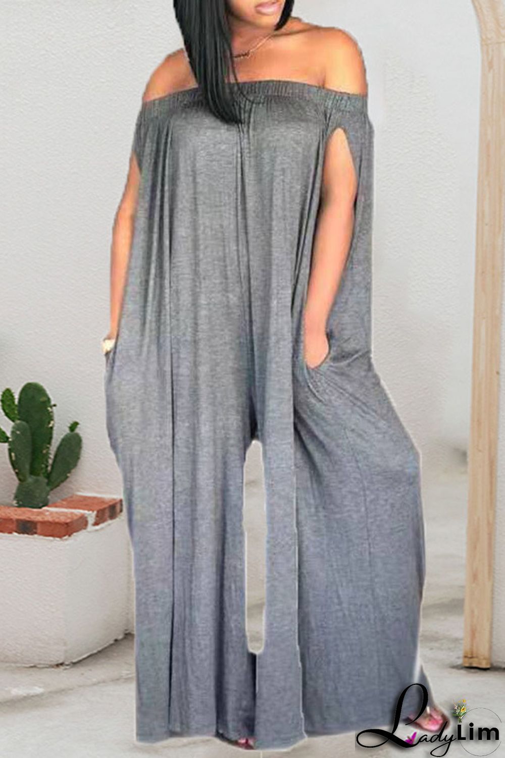 White Casual Solid Patchwork Off the Shoulder Straight Jumpsuits