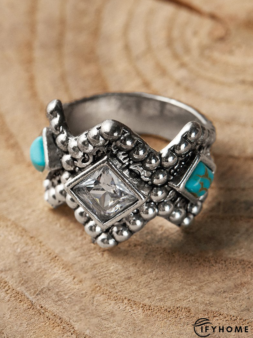 Ethnic Vintage Silver Diamond Beaded Ring Boho Jewelry | IFYHOME
