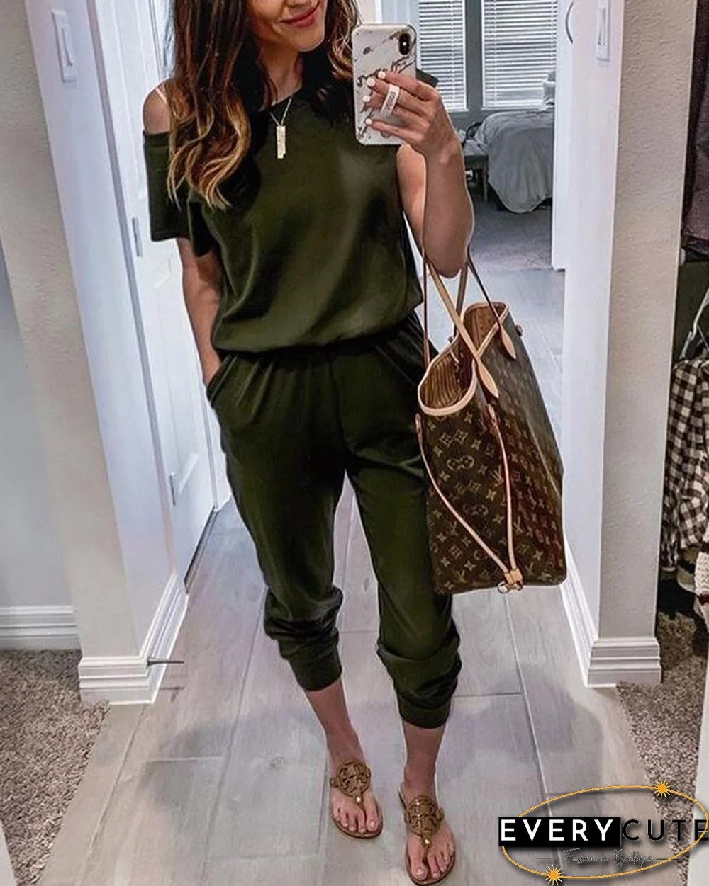 Short Sleeves Pockets Jumpsuit