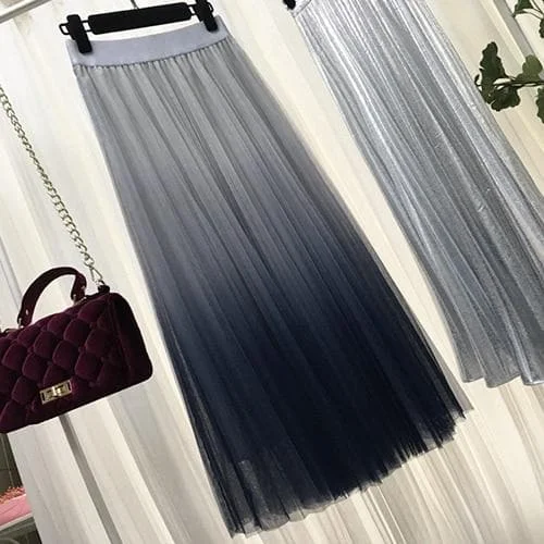 Beautiful Contrast Color Gradient Long Tulle Skirt