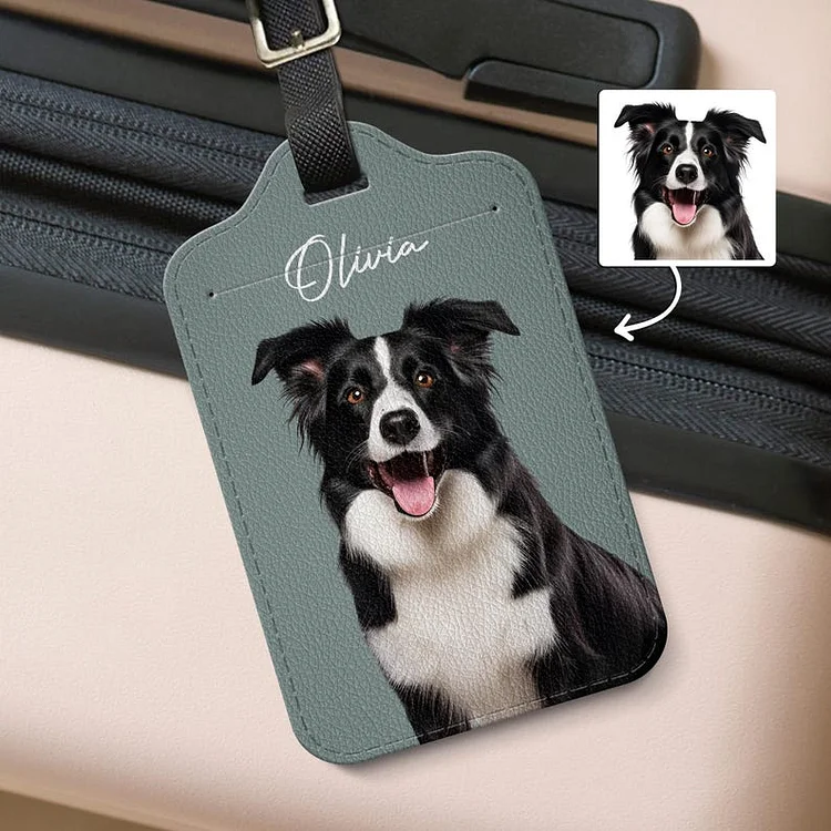 Custom Leather Pet Luggage Tag, Personalized Pet Photo Tag For Travel