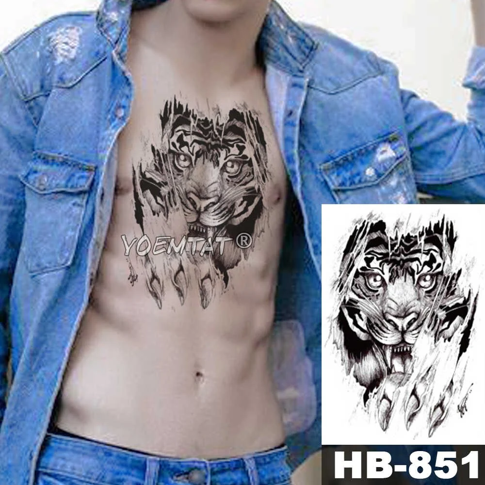 Wolf Lion Animals Temporary Tattoo Sticker Tiger Waterproof Tatto Warrior Forest Body Art Arm Fake Tatoo Men Women