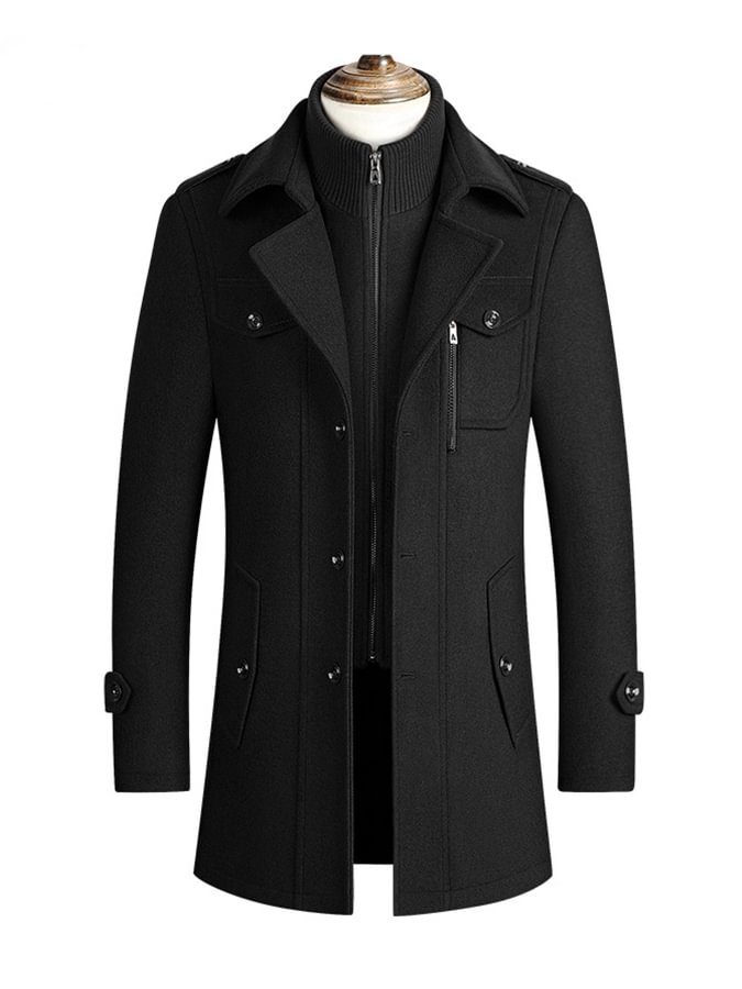 Men's Woolen Mid-length Trench Coat