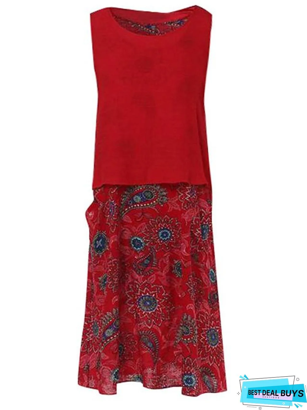 Women's A-Line Dress Maxi Long Dress Sleeveless Geometric Print Vintage Boho Blue Red Yellow Green