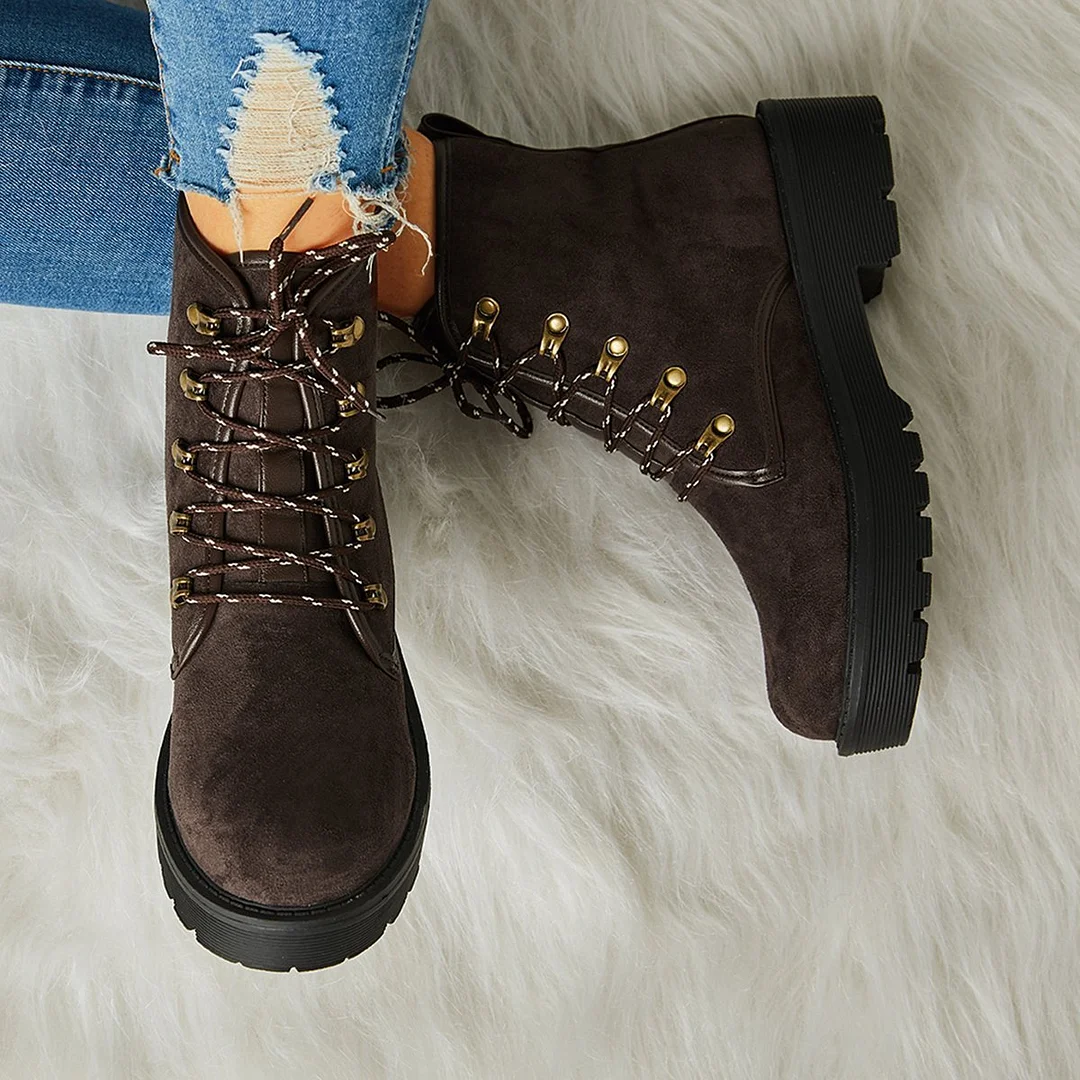 Women Trendy Suede Lace-Up Snow Boots