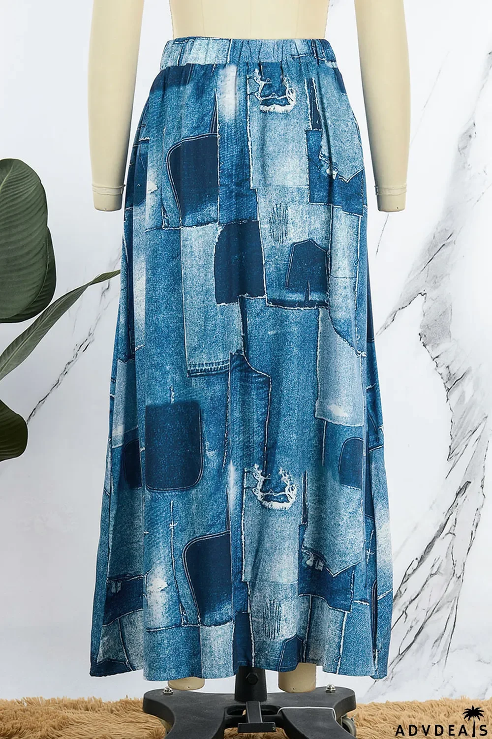 Colour Casual Print Patchwork Slit High Waist Type A Full Print Bottoms