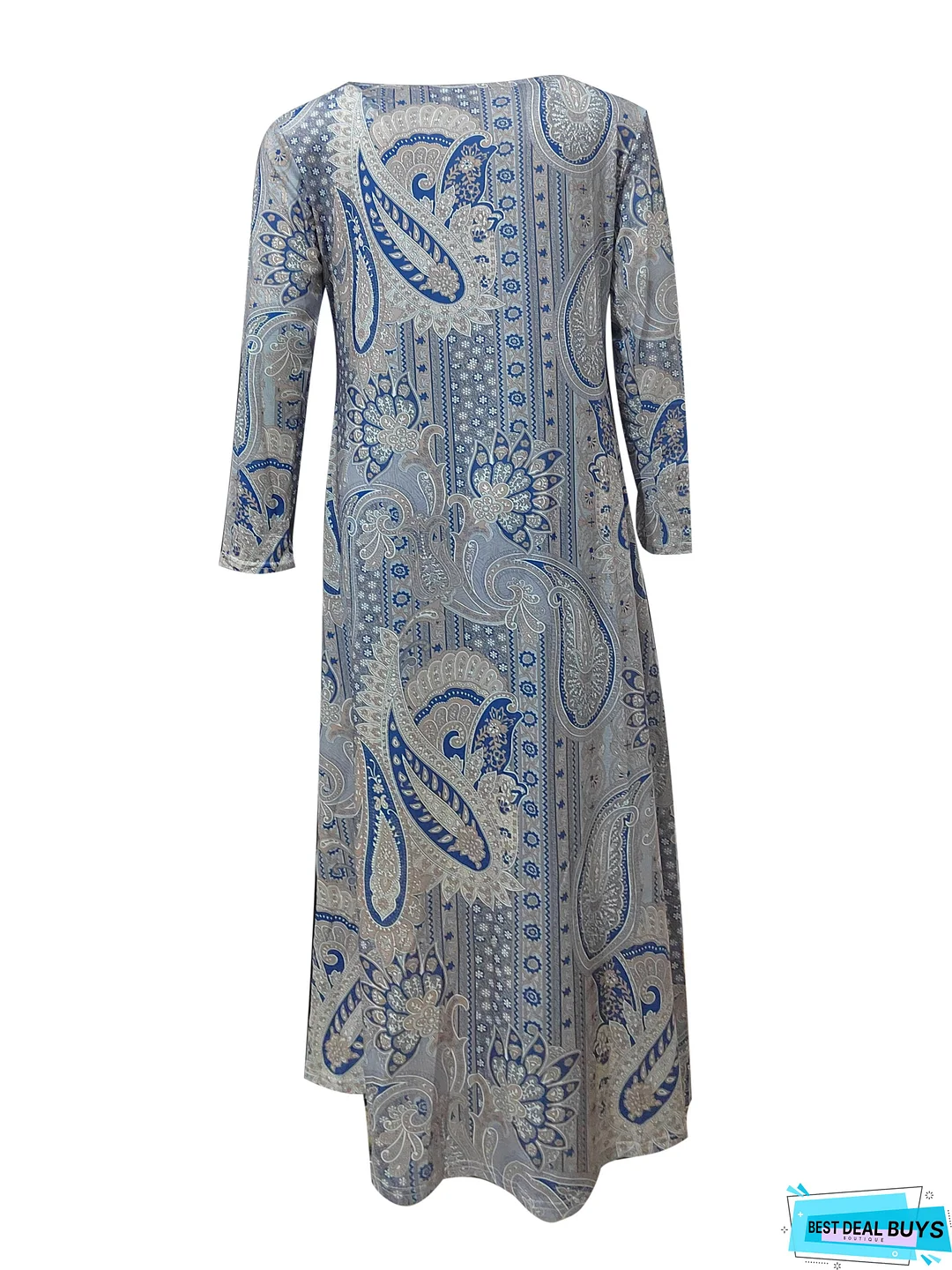 Paisley Print Maxi Dress, Boho Crew Neck Long Sleeve Maxi Dress, Women's Clothing