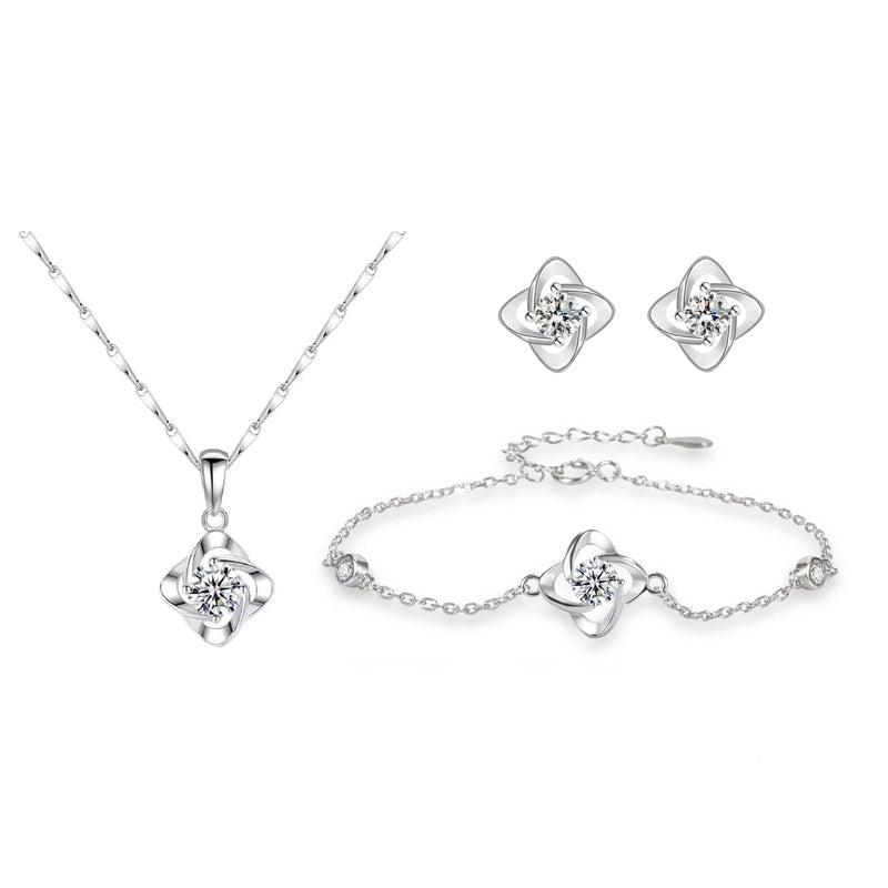 Sterling Silver S925 Clover Jewelry Suit Necklace Female Korean Style Fresh Send Girlfriend Valentine Gift Simple Jewelry