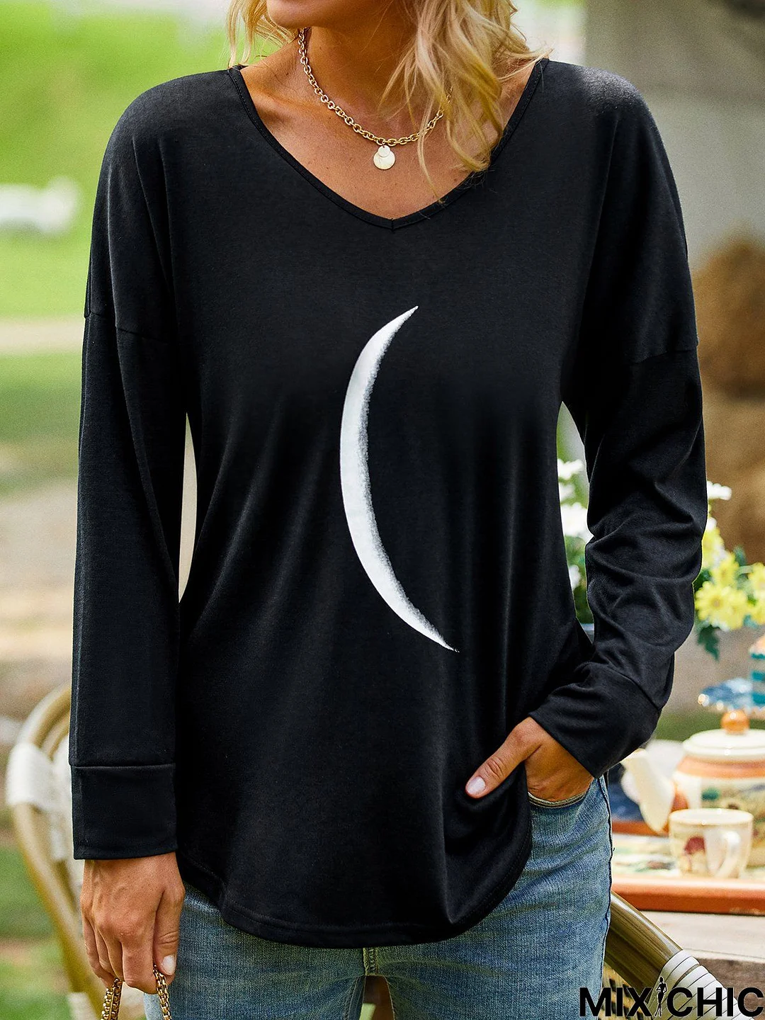 Plain Summer Casual Micro-Elasticity Long sleeve Fit Crew Neck Regular H-Line Tunic T-Shirt for Women