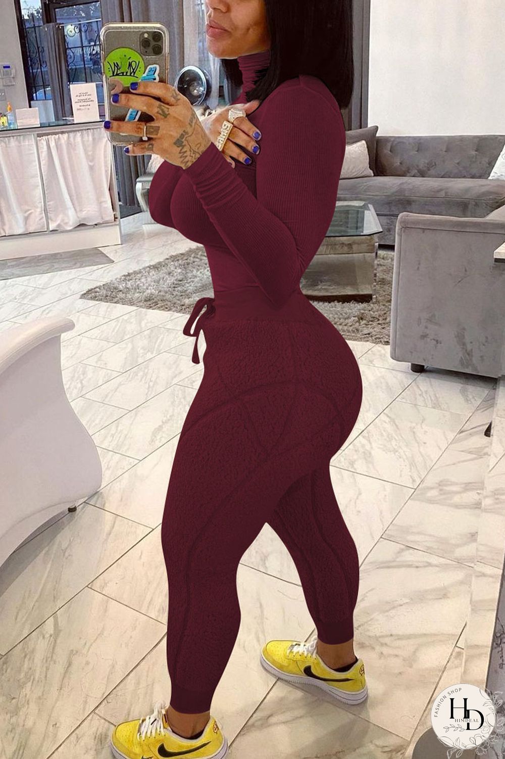 White Street Solid Turtleneck Long Sleeve Two Pieces