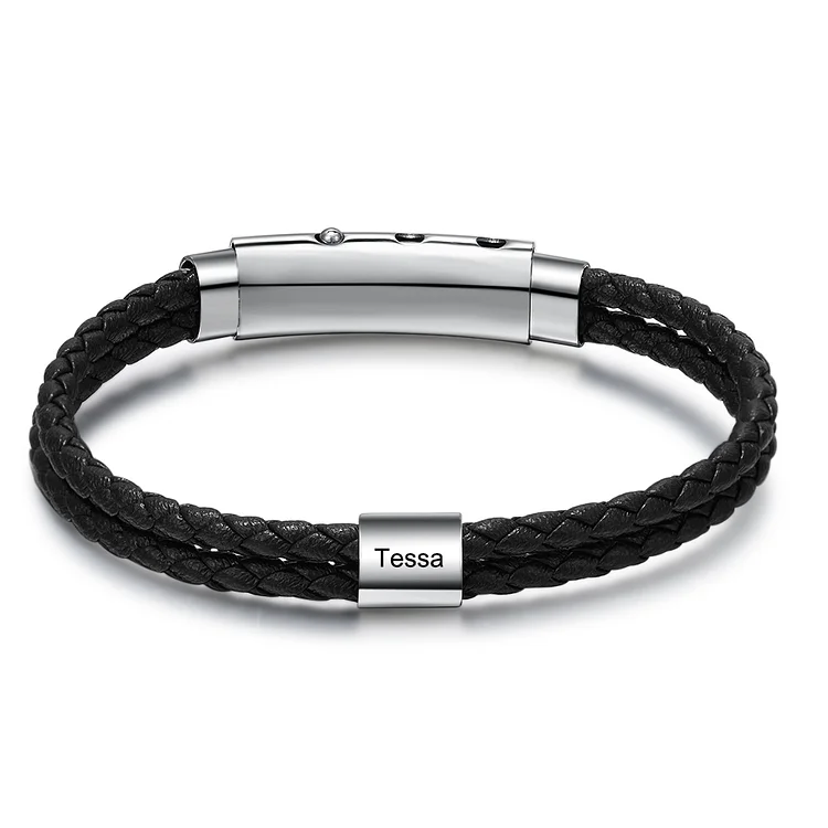 Men Leather Bracelet Custom 1 Name Multi-layer Bracelet for Him