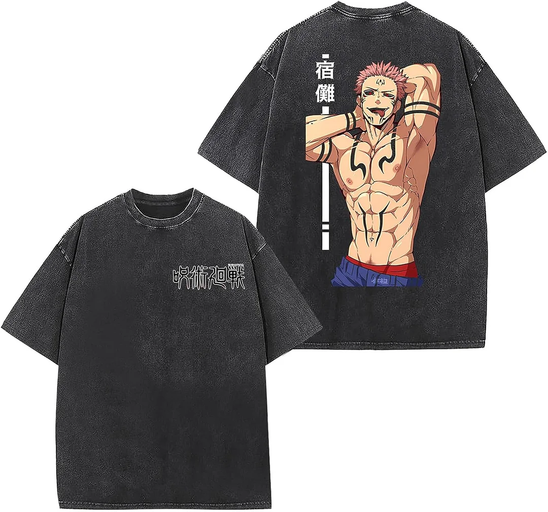 Jujutsu Kaisen Anime Printed Oversize Washed T-Shirt