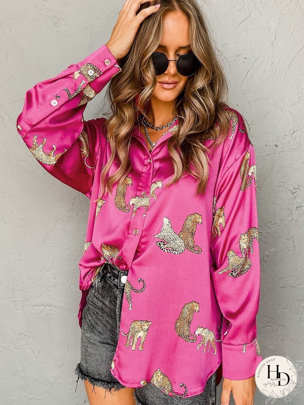 Tempting Printed Lapel Single-Breasted Long-Sleeved Blouse
