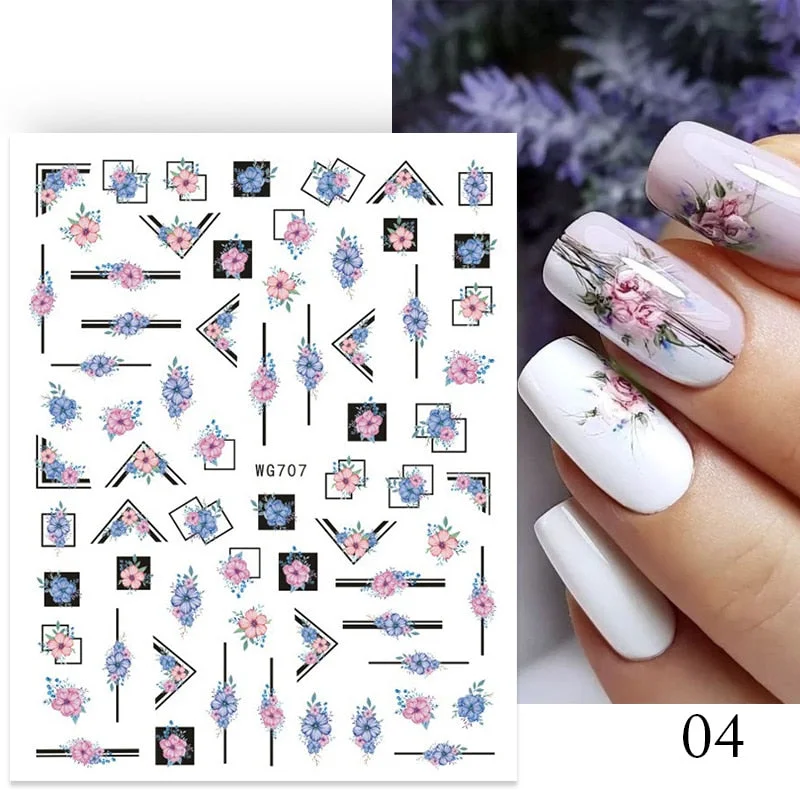 Geometric Lines Flowers Leaves 3D Nail Sticker Figure Woman Face Pattern Special Self Adhesive Nail Art Decals Manicures Sliders
