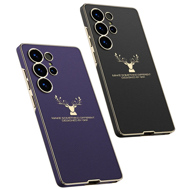 GKK 2025 Hot sales Creative anti-shock protection electroplated Leather deer logo phone case for Samsung S23 S24 S25 Ultra ip 15