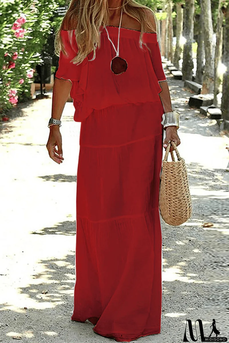 MidiSono - Fashion Solid Split Joint Off the Shoulder Straight Dresses